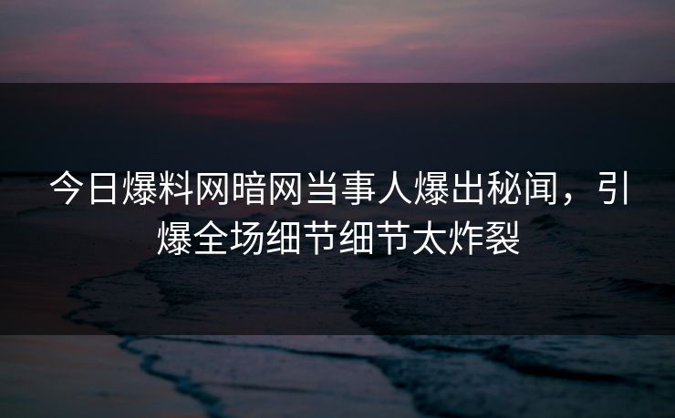 今日爆料网暗网当事人爆出秘闻，引爆全场细节细节太炸裂