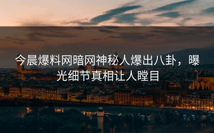 今晨爆料网暗网神秘人爆出八卦，曝光细节真相让人瞠目