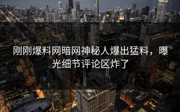 刚刚爆料网暗网神秘人爆出猛料，曝光细节评论区炸了