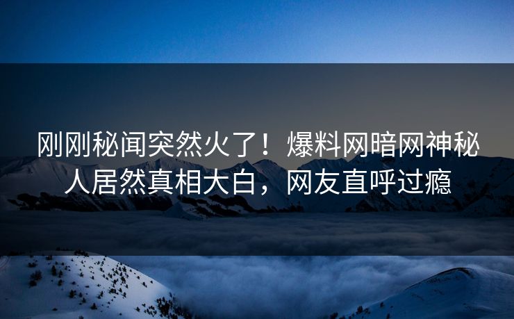 刚刚秘闻突然火了！爆料网暗网神秘人居然真相大白，网友直呼过瘾