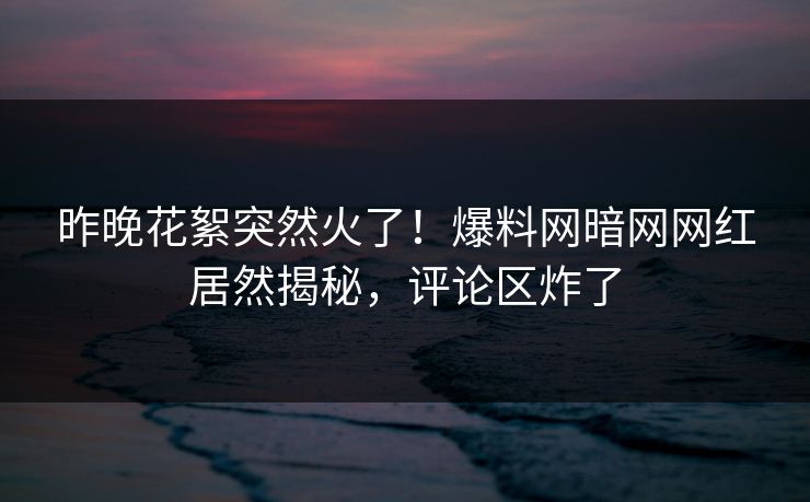 昨晚花絮突然火了！爆料网暗网网红居然揭秘，评论区炸了