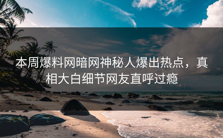 本周爆料网暗网神秘人爆出热点，真相大白细节网友直呼过瘾