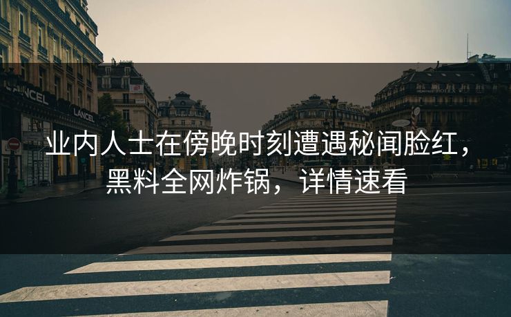 业内人士在傍晚时刻遭遇秘闻脸红,黑料全网炸锅,详情速看